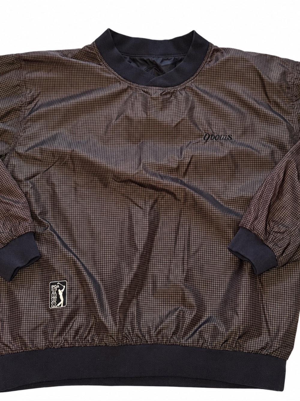PGA Tour Men's Brown and Black Micro-Check Windbreaker Pullover
